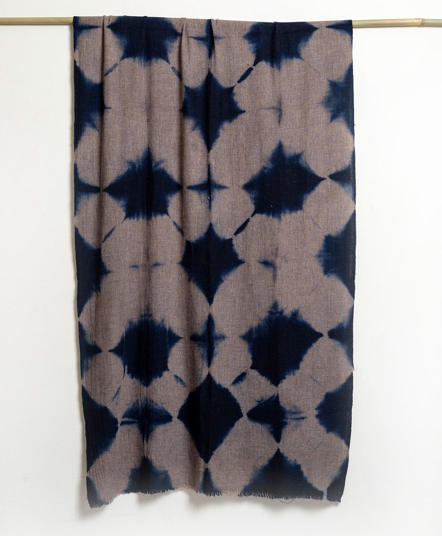 Tie and Dye Starlight  Super Soft Woolen Muffler - Natural with Prussian Blue