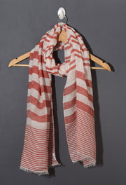 Linen Classic Bold Stripes Stole - Coral Red