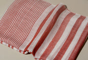 Linen Classic Bold Stripes Stole - Coral Red