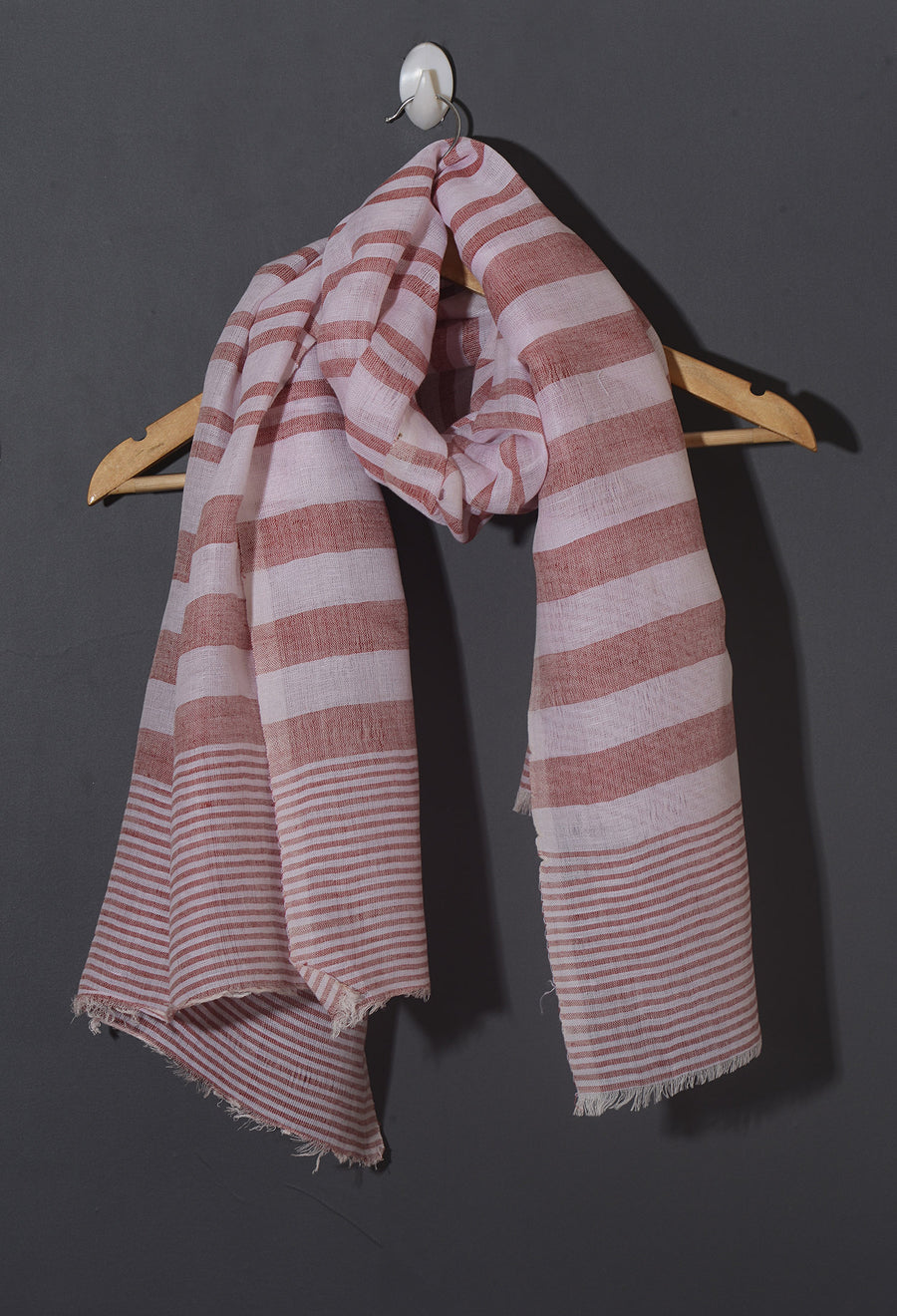 Linen Classic Stripes Stole - Coral Red