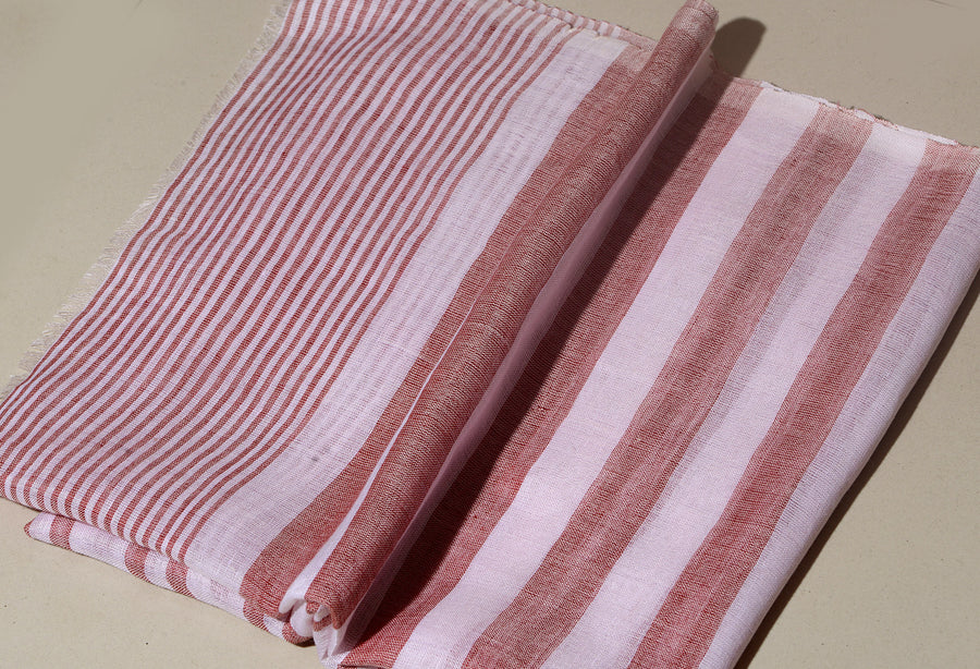 Linen Classic Stripes Stole - Coral Red