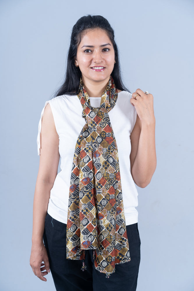 OMVAI Abstract Geometric Print Silk Stole -  Multi