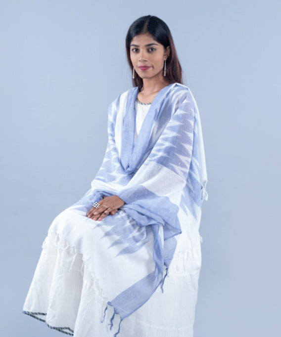 OMVAI The IKAT Dupatta with Tassels  - Ocean Blue