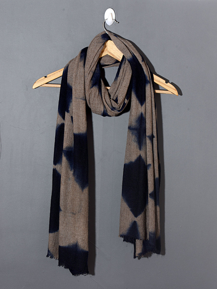 Tie and Dye Starlight  Super Soft Woolen Muffler - Natural with Prussian Blue