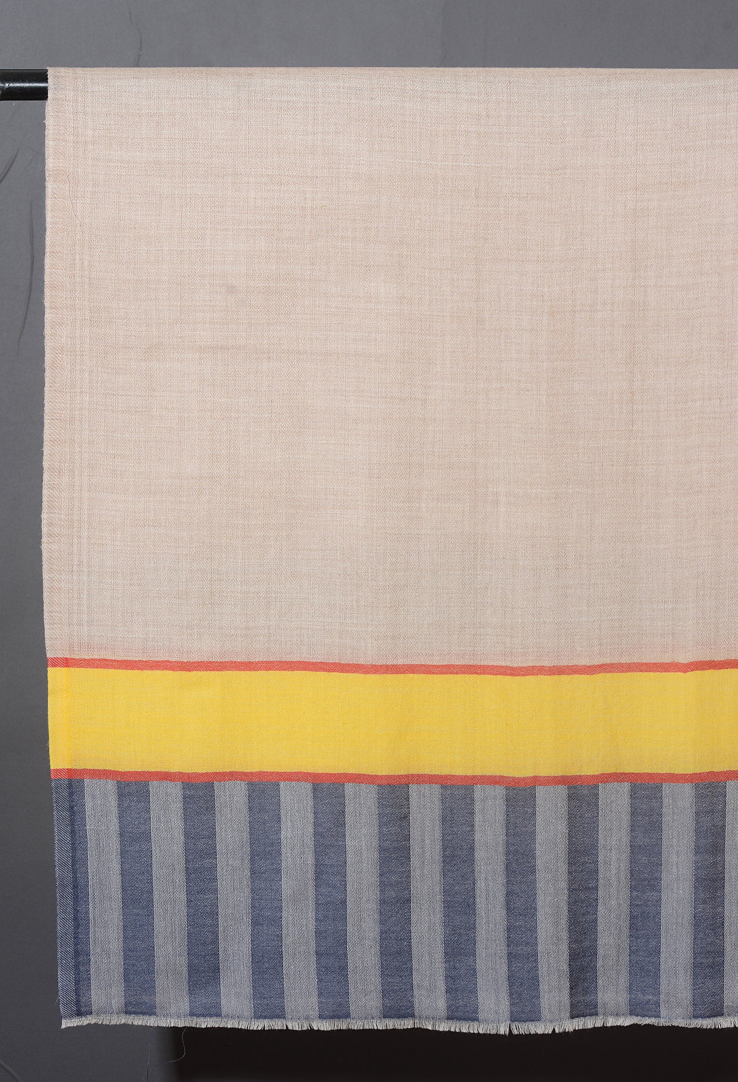 Striped Border Pashmina  - Natural with yellow and grey stripes