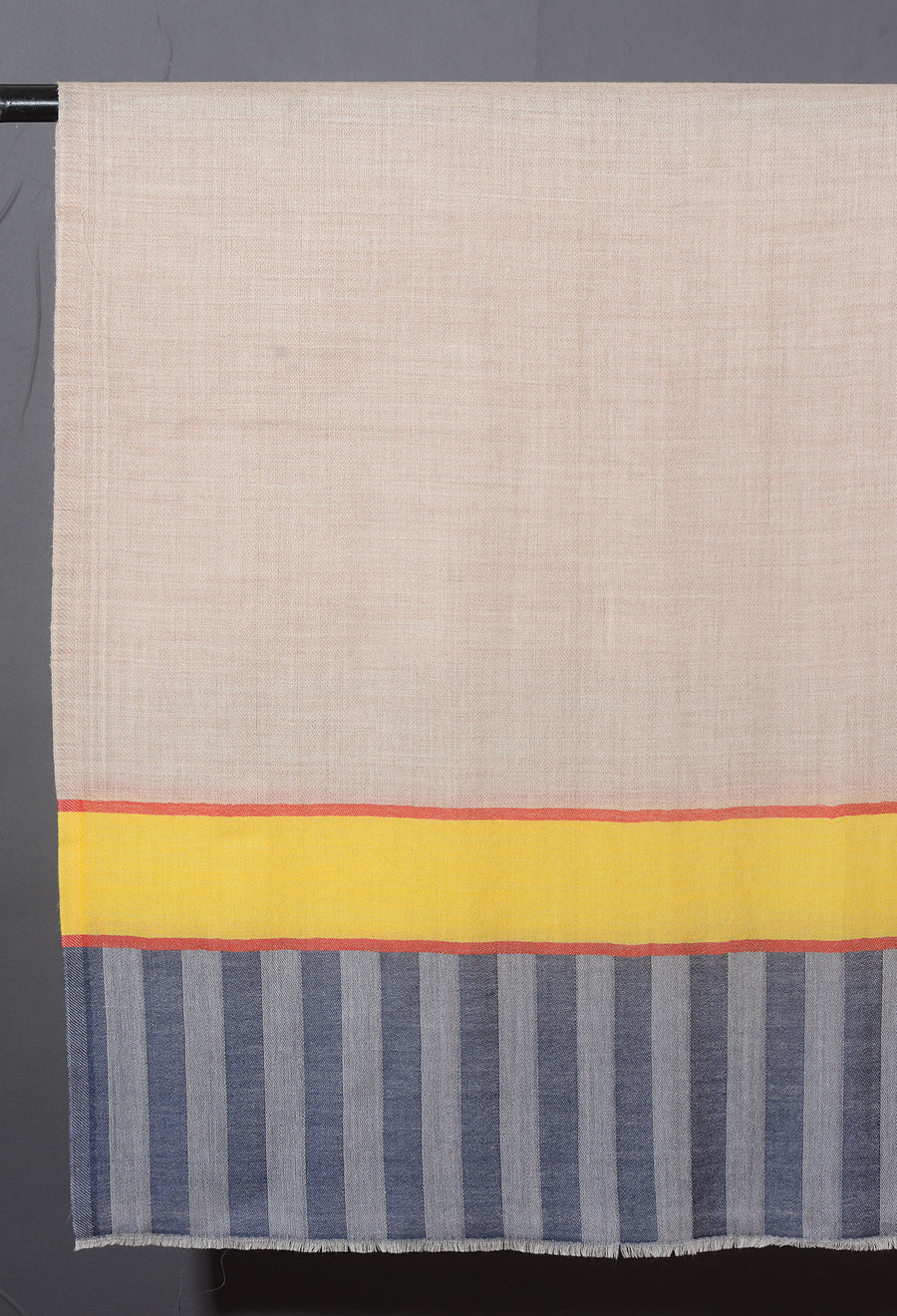 Striped Border Pashmina  - Natural with yellow and grey stripes