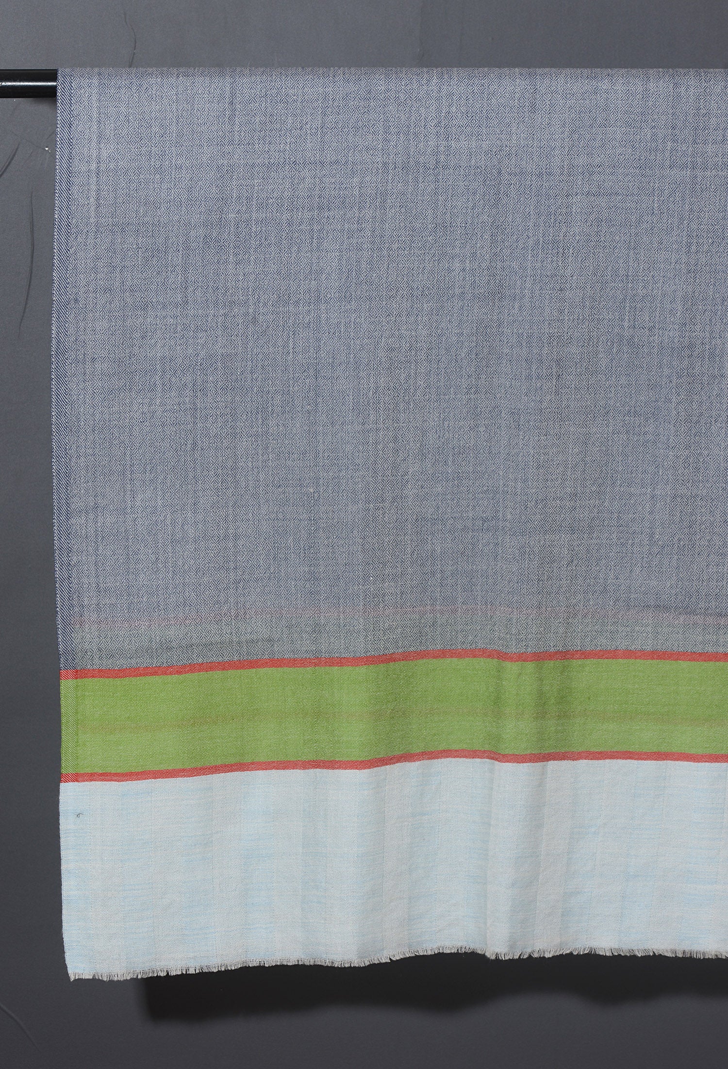 Striped Border Pashmina  - Natural grey green stripe