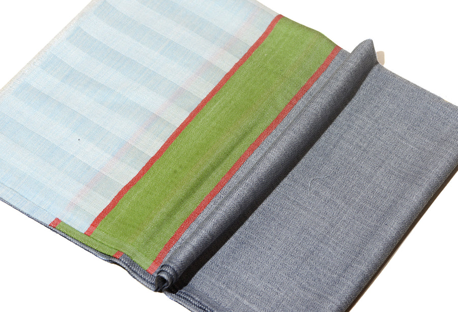 Striped Border Pashmina  - Natural grey green stripe