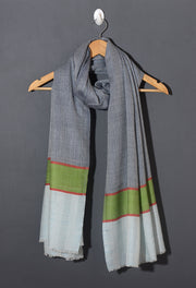 Striped Border Pashmina  - Natural grey green stripe