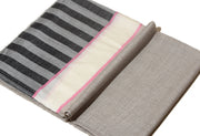 Striped Border Pashmina  -  Natural grey with white and black stripes