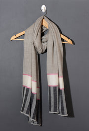 Striped Border Pashmina  -  Natural grey with white and black stripes