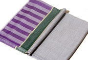 Striped Border Pashmina  -  Natural grey with green and purple stripes