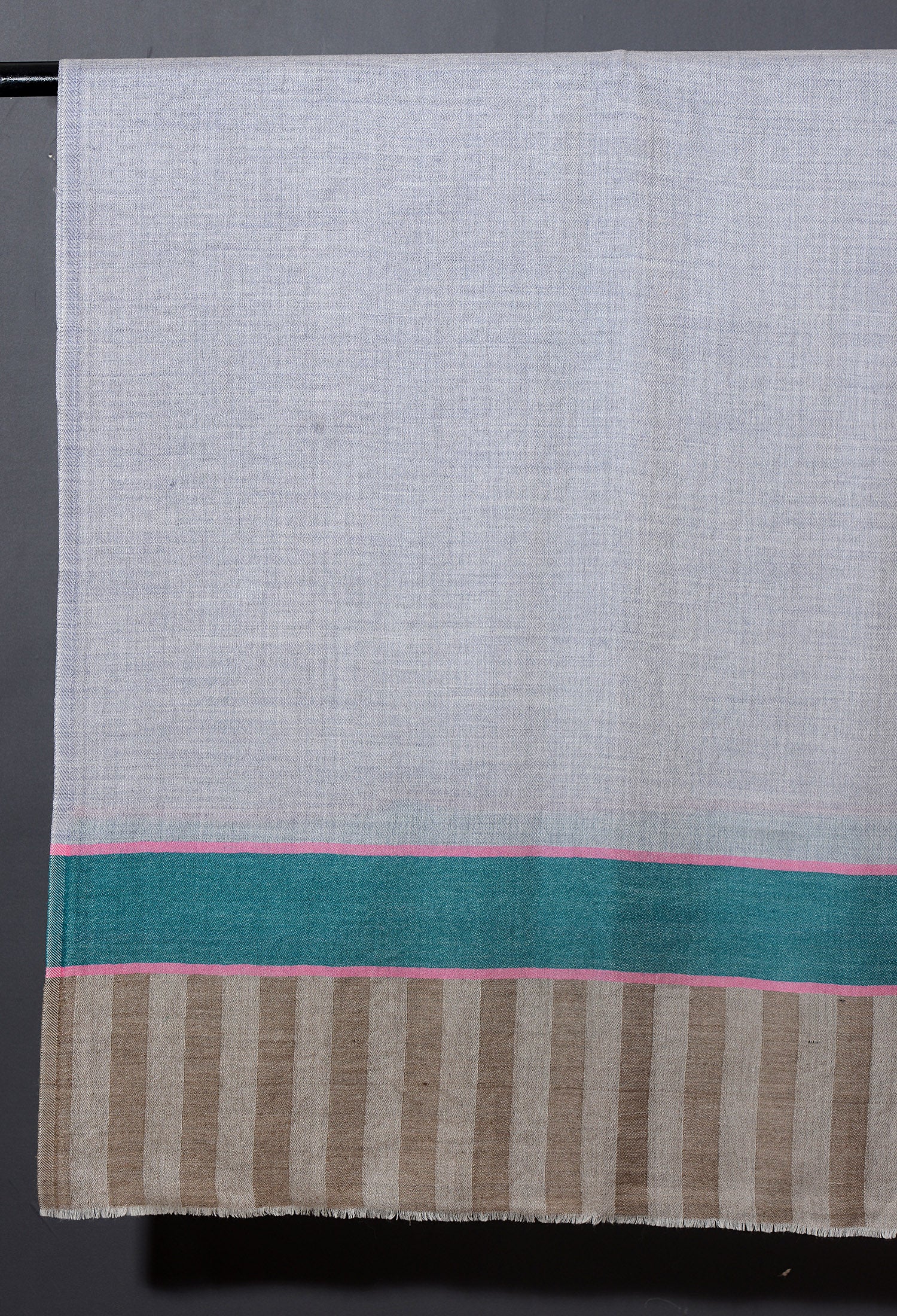 Striped Border Pashmina  -   Natural with teal and caramel stripes