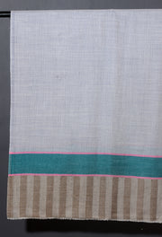 Striped Border Pashmina  -   Natural with teal and caramel stripes