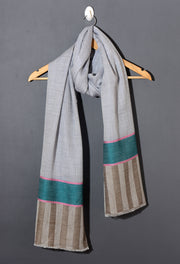 Striped Border Pashmina  -   Natural with teal and caramel stripes