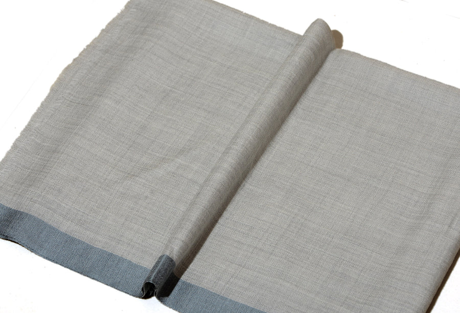 Striped Border Pashmina  -  Natural with silver grey border