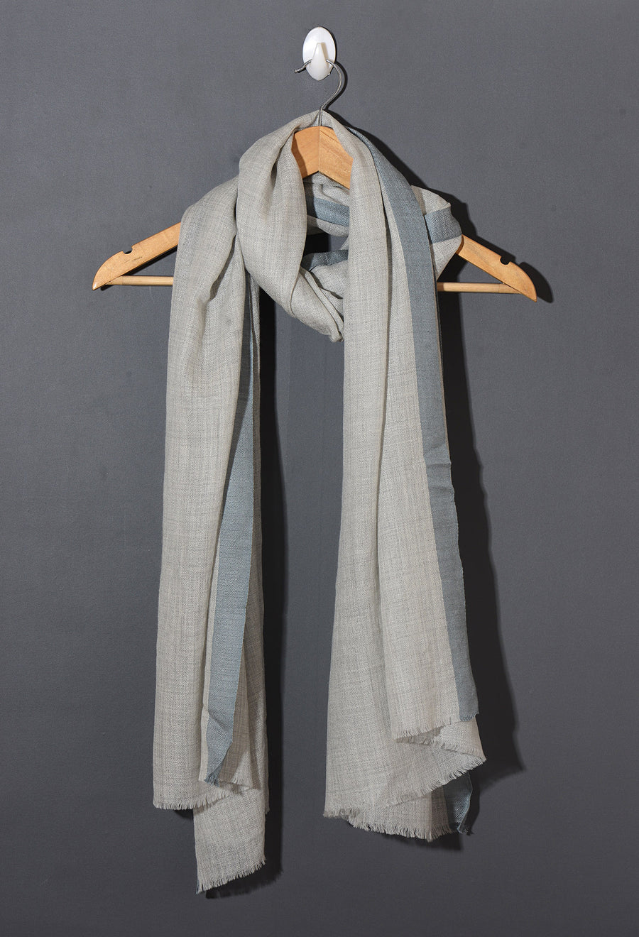 Striped Border Pashmina  -  Natural with silver grey border