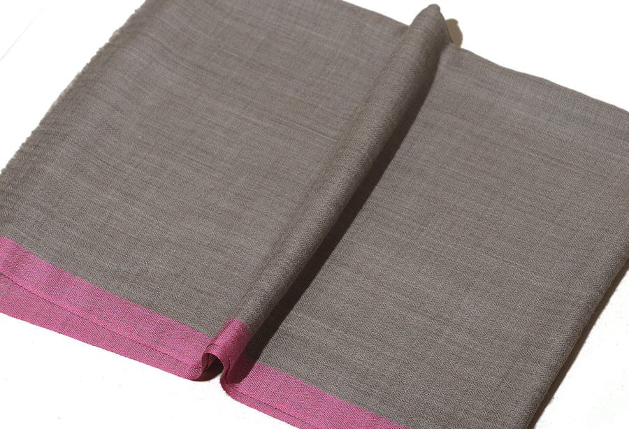 Striped Border Pashmina  -  Natural with purple border