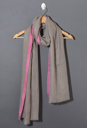 Striped Border Pashmina  -  Natural with purple border