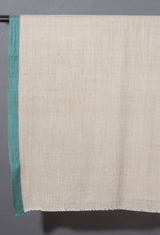 Striped Border Pashmina  -  Natural with teal border