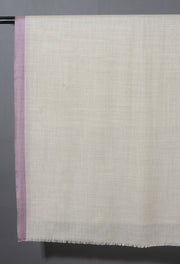 Striped Border Pashmina  -  Natural with lilac border