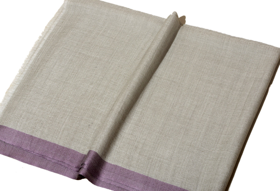 Striped Border Pashmina  -  Natural with lilac border