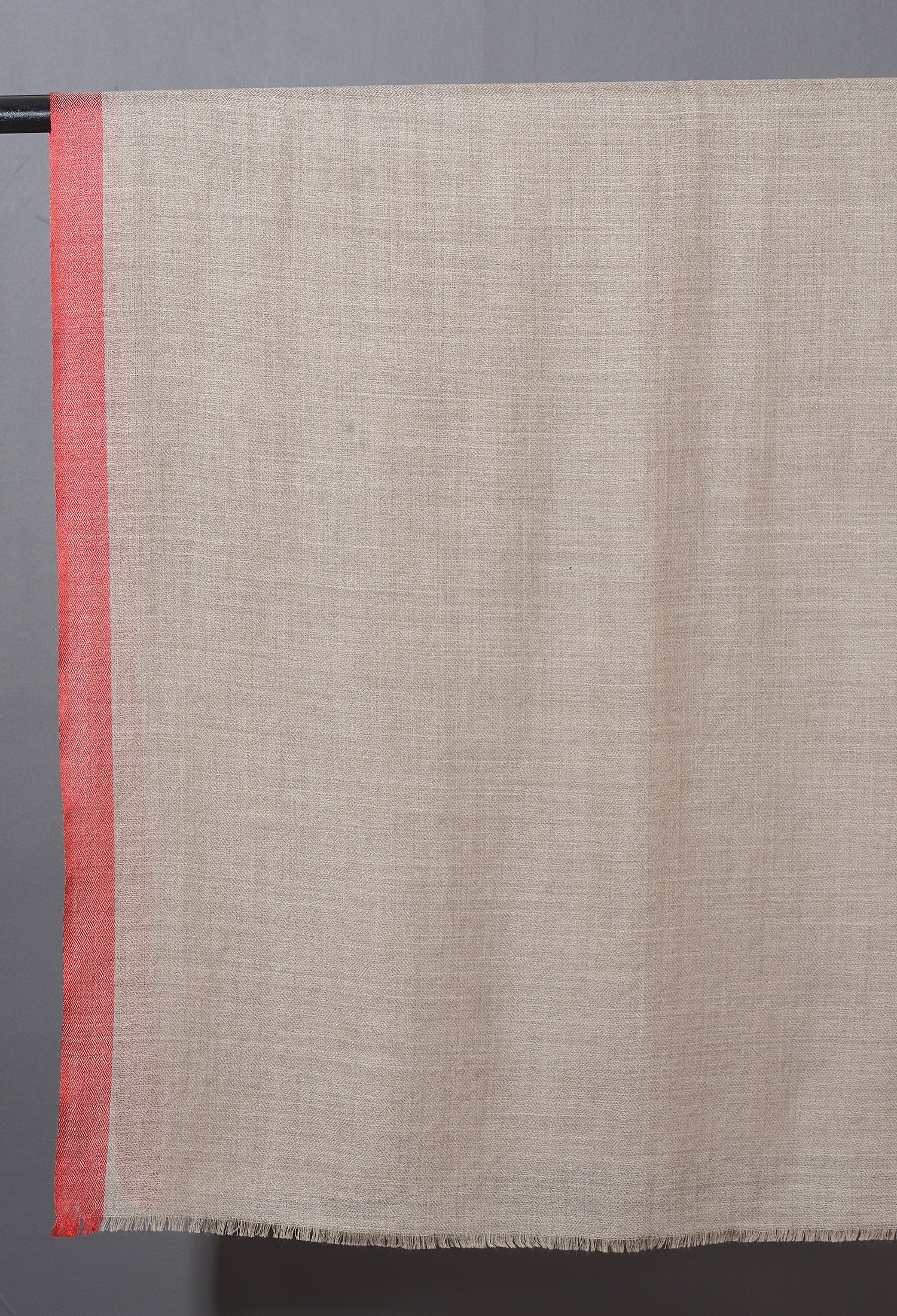 Striped Border Pashmina  -  Natural with coral red border