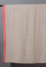 Striped Border Pashmina  -  Natural with coral red border