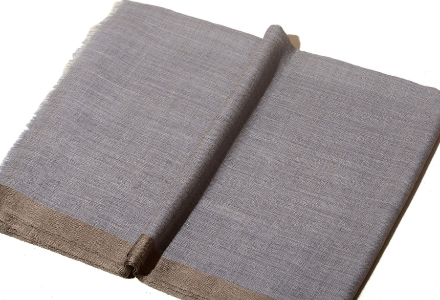 Striped Border Pashmina  -  Natural with linen border