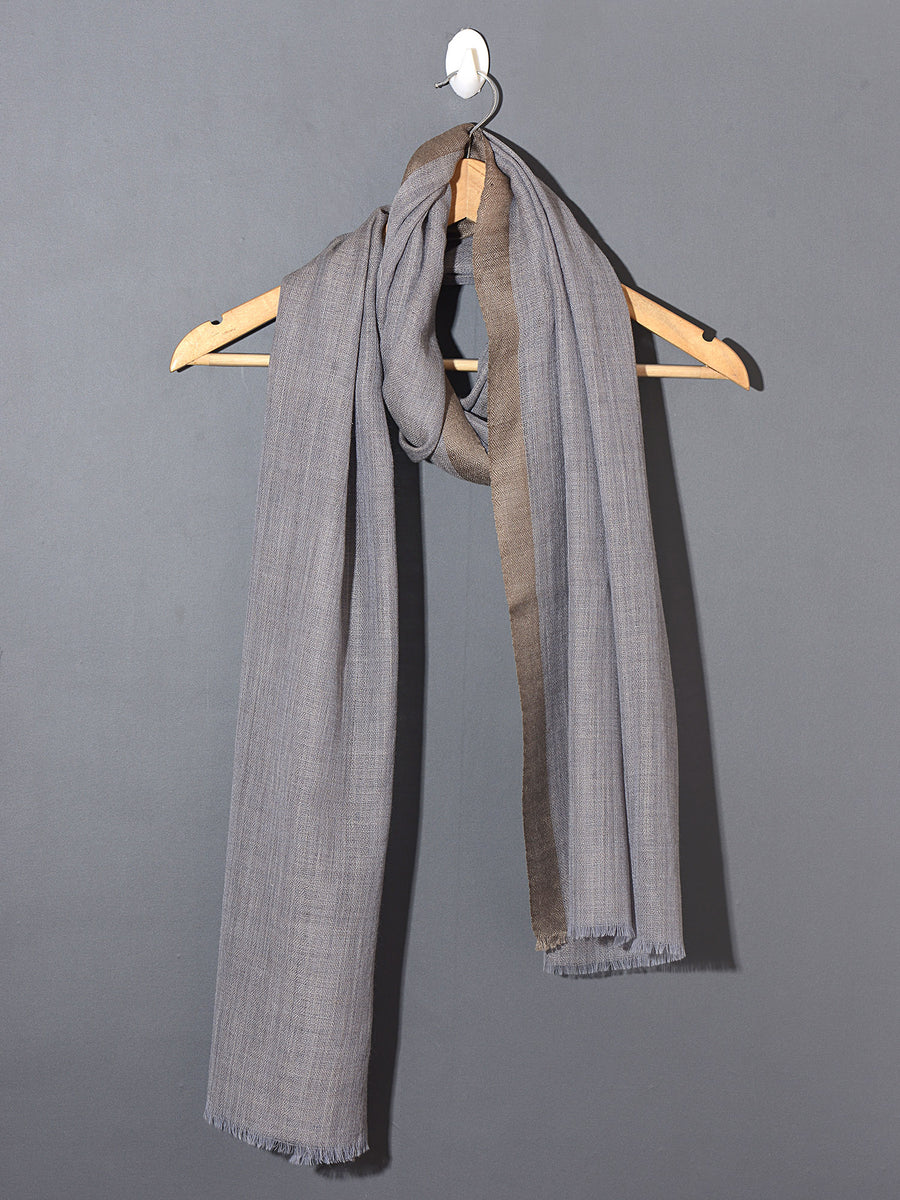 Striped Border Pashmina  -  Natural with linen border