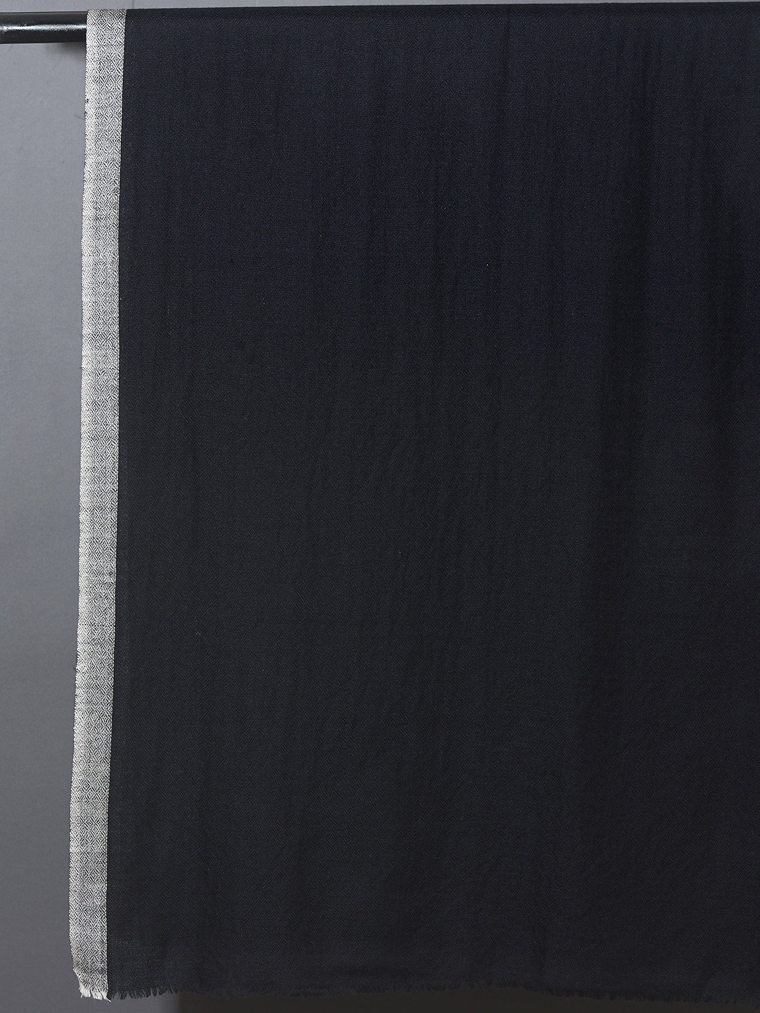 Striped Border Pashmina  - Black with white border