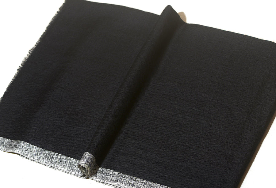 Striped Border Pashmina  - Black with white border