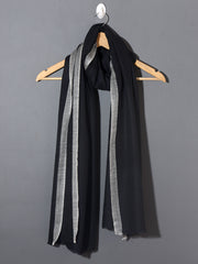 Striped Border Pashmina  - Black with white border