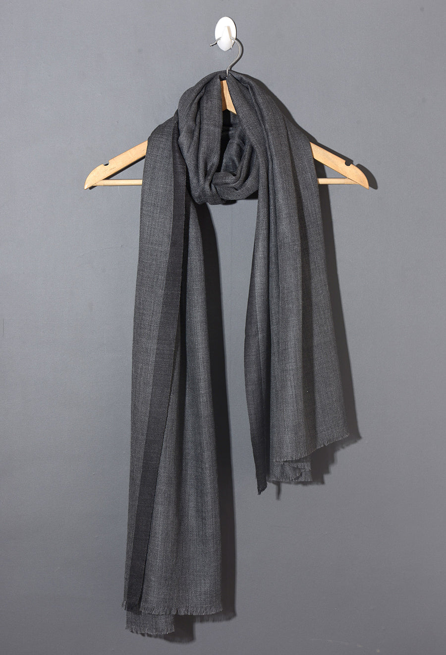 Striped Border Pashmina  - Charcoal with Black border