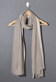 Striped Border Pashmina  - Natural with White border