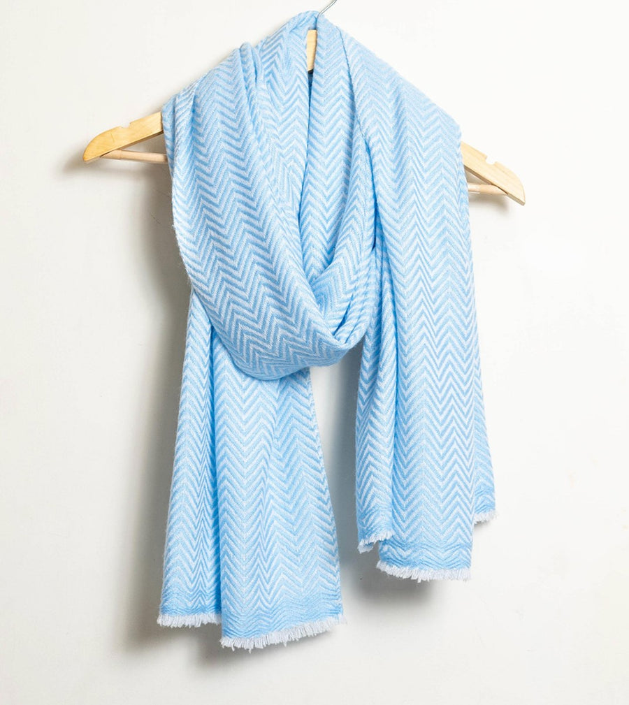 Zig Zag Patterned Super Soft Woolen Muffler - Sky Blue