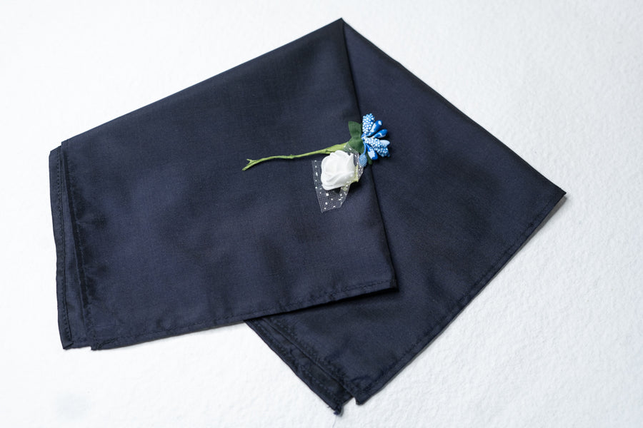 OMVAI Solid Silk Pocket Square Navy