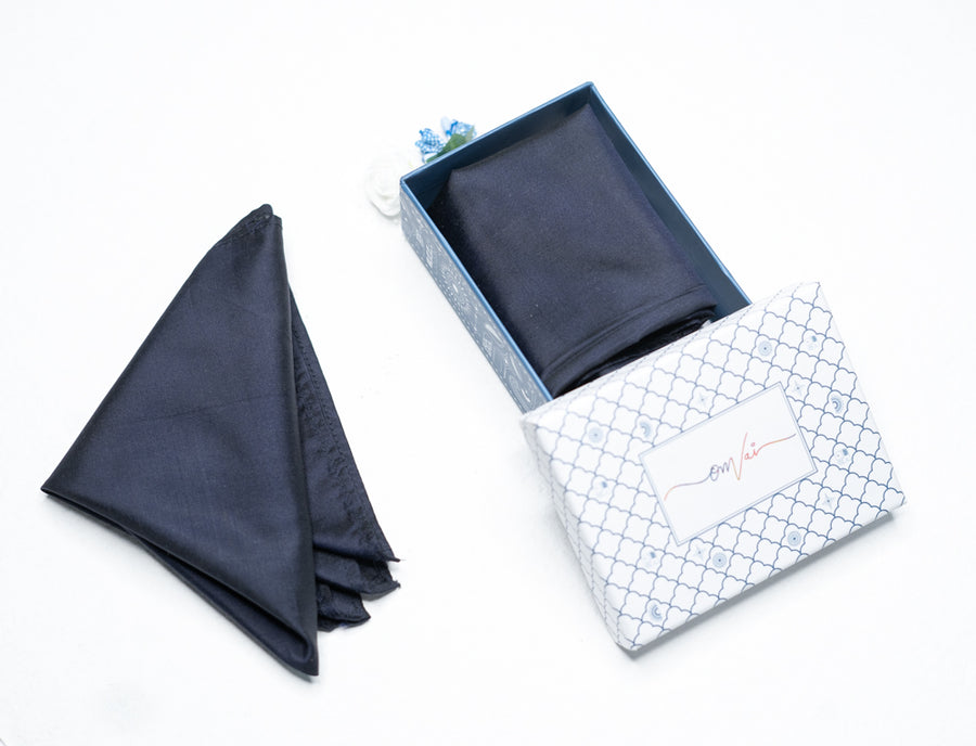 OMVAI Solid Silk Pocket Square Navy