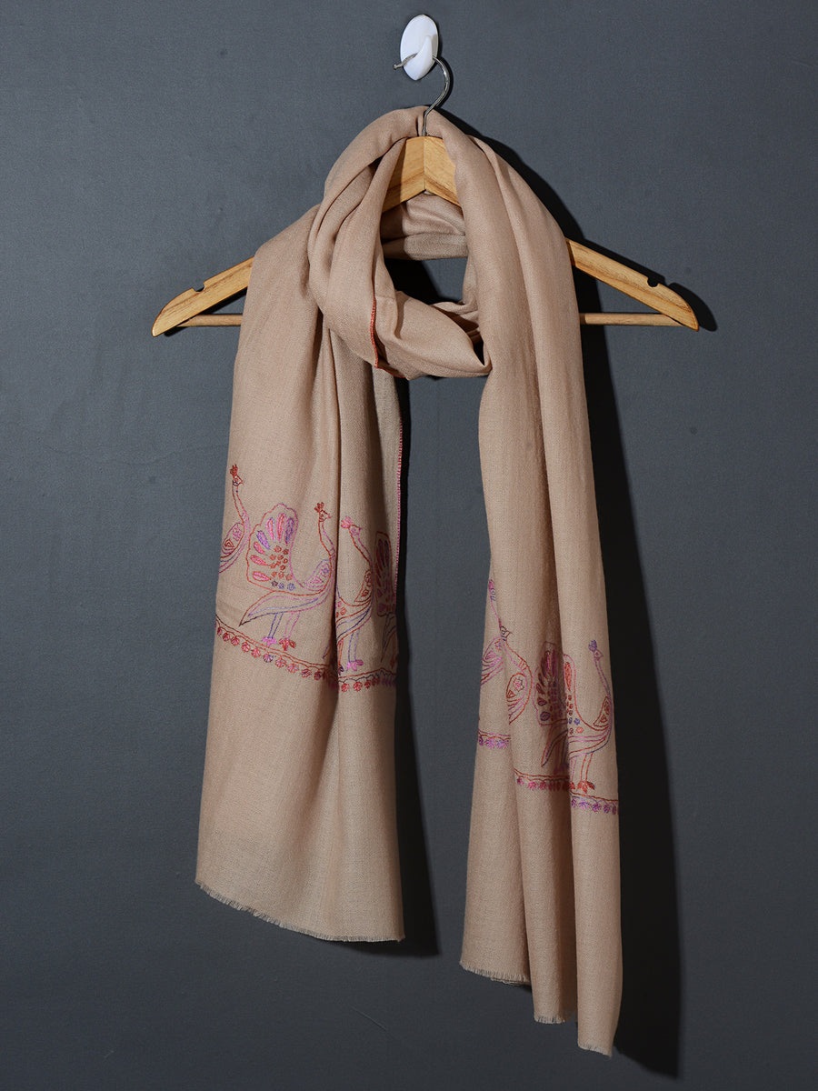 MAYURA, the Peacock Magnificent Hand Embroidered Stole -Pearl Pastels