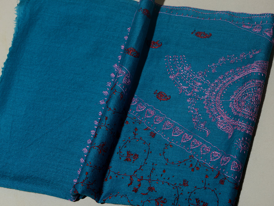 ORNAMENTAL PAISLEY The Magnificent Hand Embroidered Stole - Powder Blue