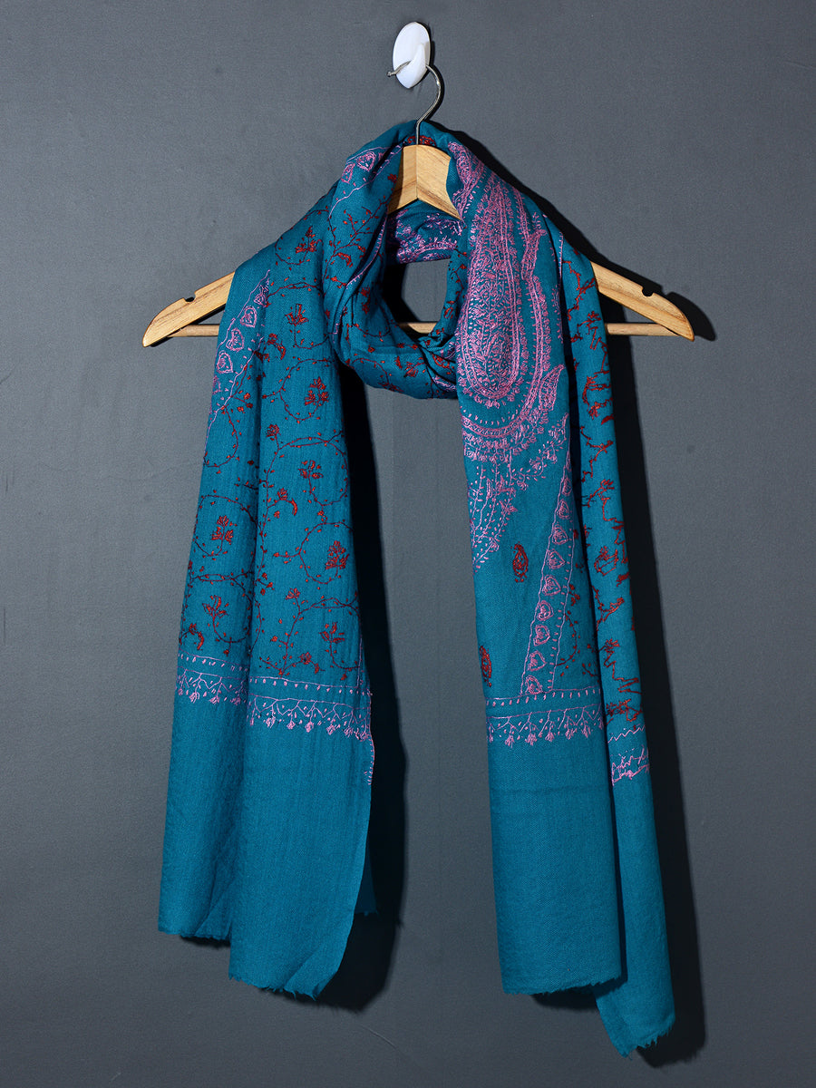 ORNAMENTAL PAISLEY The Magnificent Hand Embroidered Stole - Powder Blue